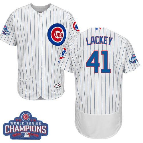 Cubs #41 John Lackey White Flexbase Authentic Collection 2016 World Series Champions Stitched MLB Jersey - Click Image to Close